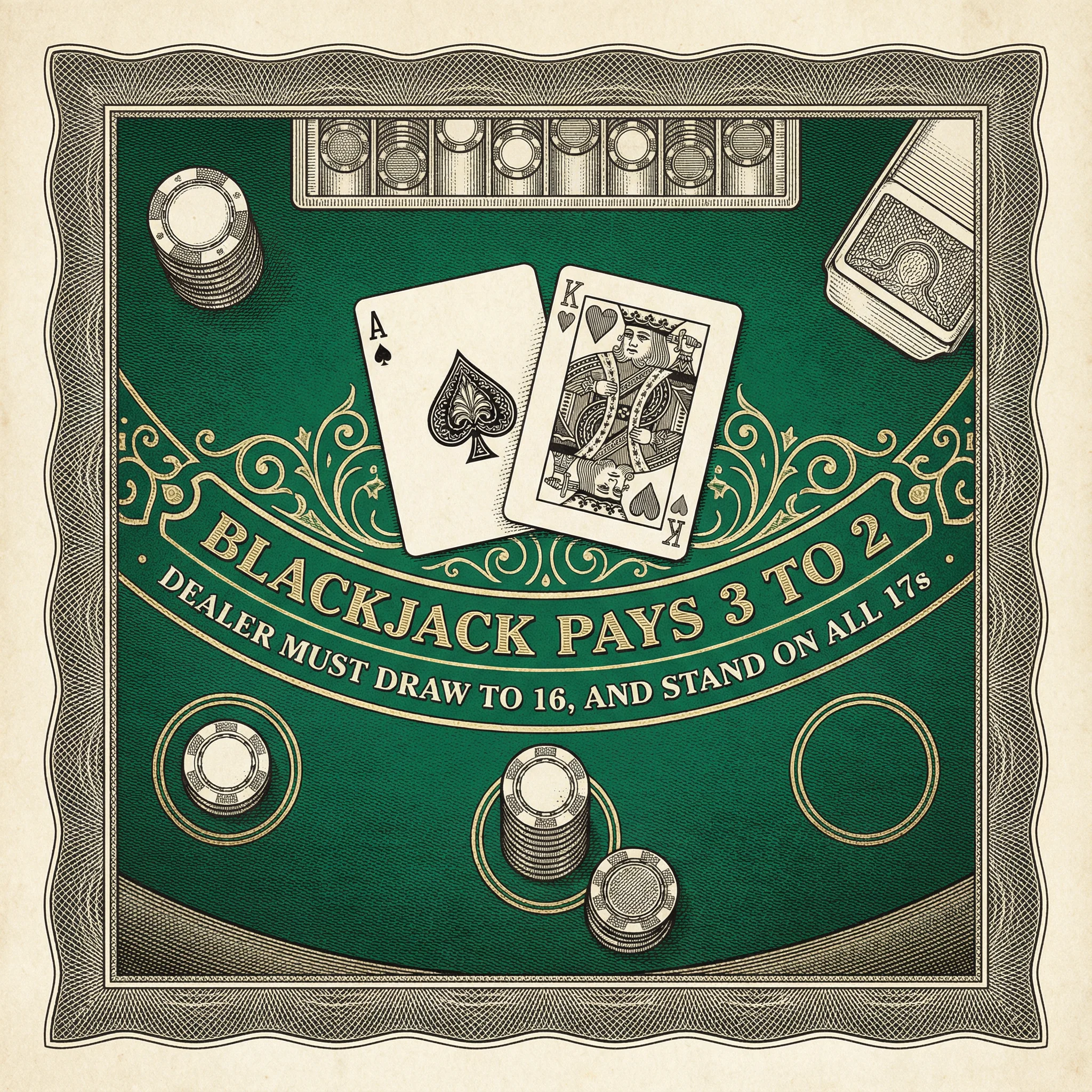 Mesa de blackjack profesional con cartas As y Rey